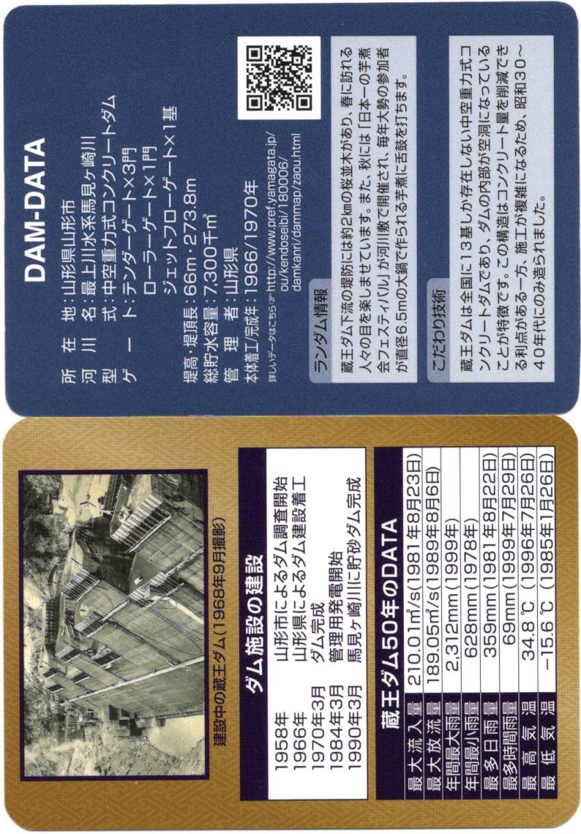 ダムカード 山形県 蔵王ダム 2種類のカード(トレーディングカード