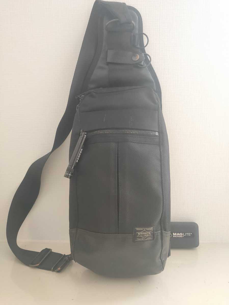 ★美品★PORTER ポーター 吉田カバン ヒート 超お洒落 実用 ボディバッグ ショルダーバッグ★左右掛け，ライト付き★日本製★ 