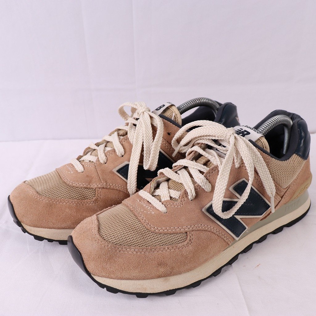574 ニューバランス 26.0cm/new balance カーキベージュ 紺 白 中古 古着 スニーカー メンズ yy5582