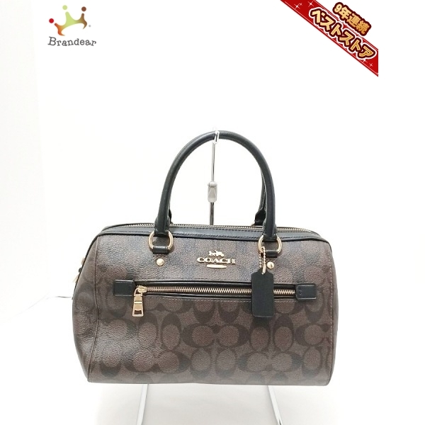 新作入荷，セール コーチ COACH ハンドバッグ F83607 シグネチャー柄 PVC 塩化ビニール &times;レザー ダークブラウン&times;黒 バッグ(ハンドバッグ)｜売買されたオークション情報、yahooの商品情報をアーカイブ公開 - かばん、バッグ
