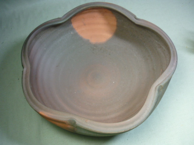 藤原雄 備前堂人間国宝 備前窯変梅花形鉢 天満屋・百鉢展記載35番 共