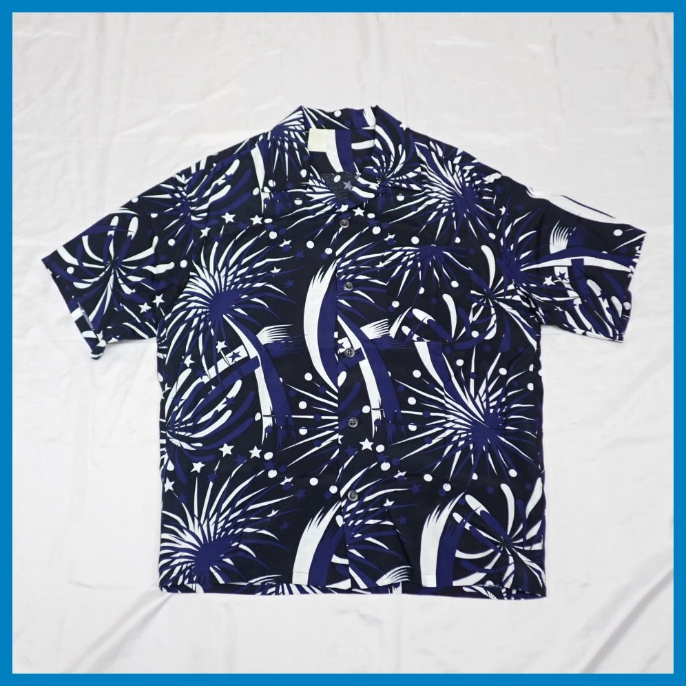 ★美品 N.ハリウッド 半袖 ハワイアンシャツ 40/メンズL相当/ブラック/ファイアワークスパターン/アロハ/オープンカラー$1296000273