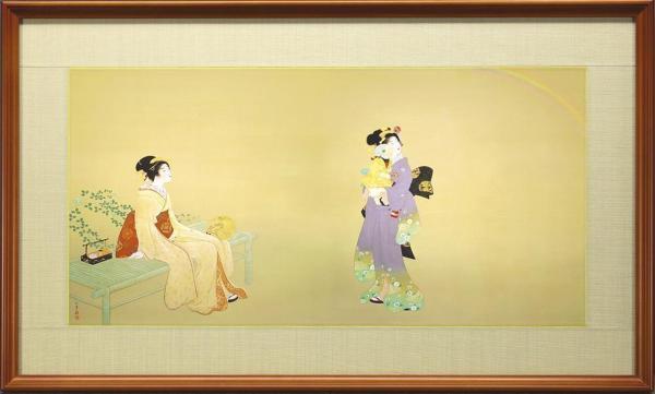 【真作】【WISH】上村松園「虹を見る」彩美版 15号大 大作 証明シール 　　〇美人画巨匠 文化勲章 重文に「序の舞」 #22072866