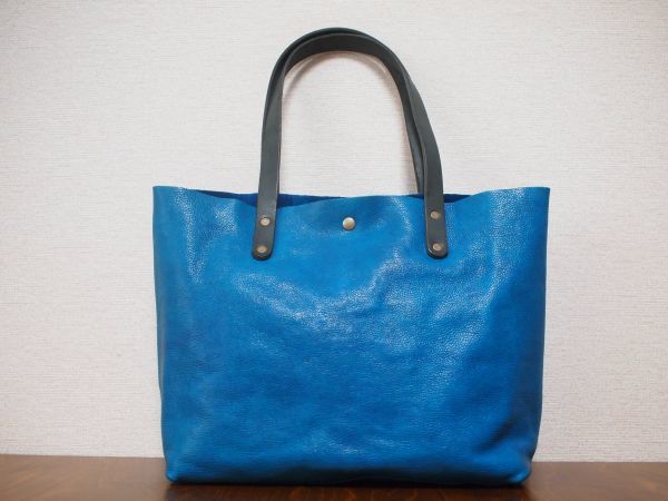 ハンドメイド　トートバック　ヌメ本革　レザー　クリーマ　ブルー　新作　未使用品 ハンドメイド国産本革鞄ヌメ革C☆クリーマーレザーHFトートバッグ