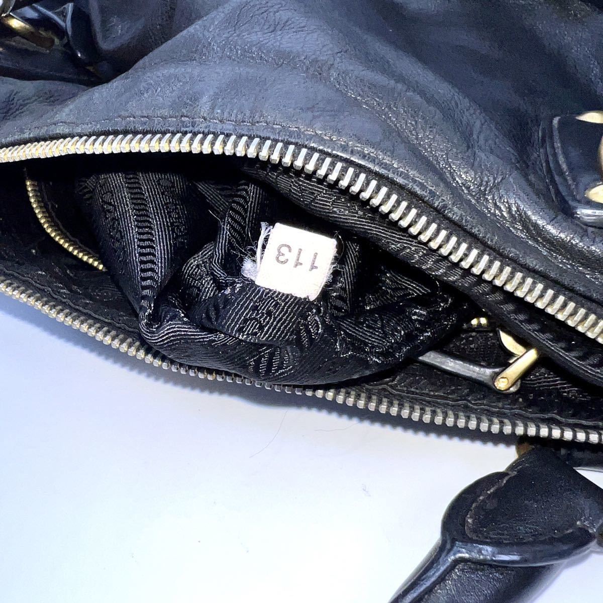 1円〜【最高級・極上】 PRADA プラダ トートバッグ ハンド 2WAY ショルダー付き ゴールド金具 レザー 黒 ブラック ロゴ 刻印 シリアル有 PRADA プラダ トートバッグ バッグ ワンショルダーバッグ ハンドバッグ＆トートバッグ