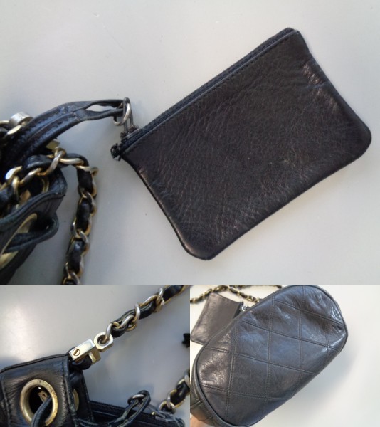 イタリア製 ヴィンテージ CHANEL シャネル マトラッセ ビコローレ ココマーク 巾着 チェーン レザー ショルダー ポシェット バッグ 黒 金 シャネル ヴィンテージ マトラッセ し ファッション マトラッセチェーン