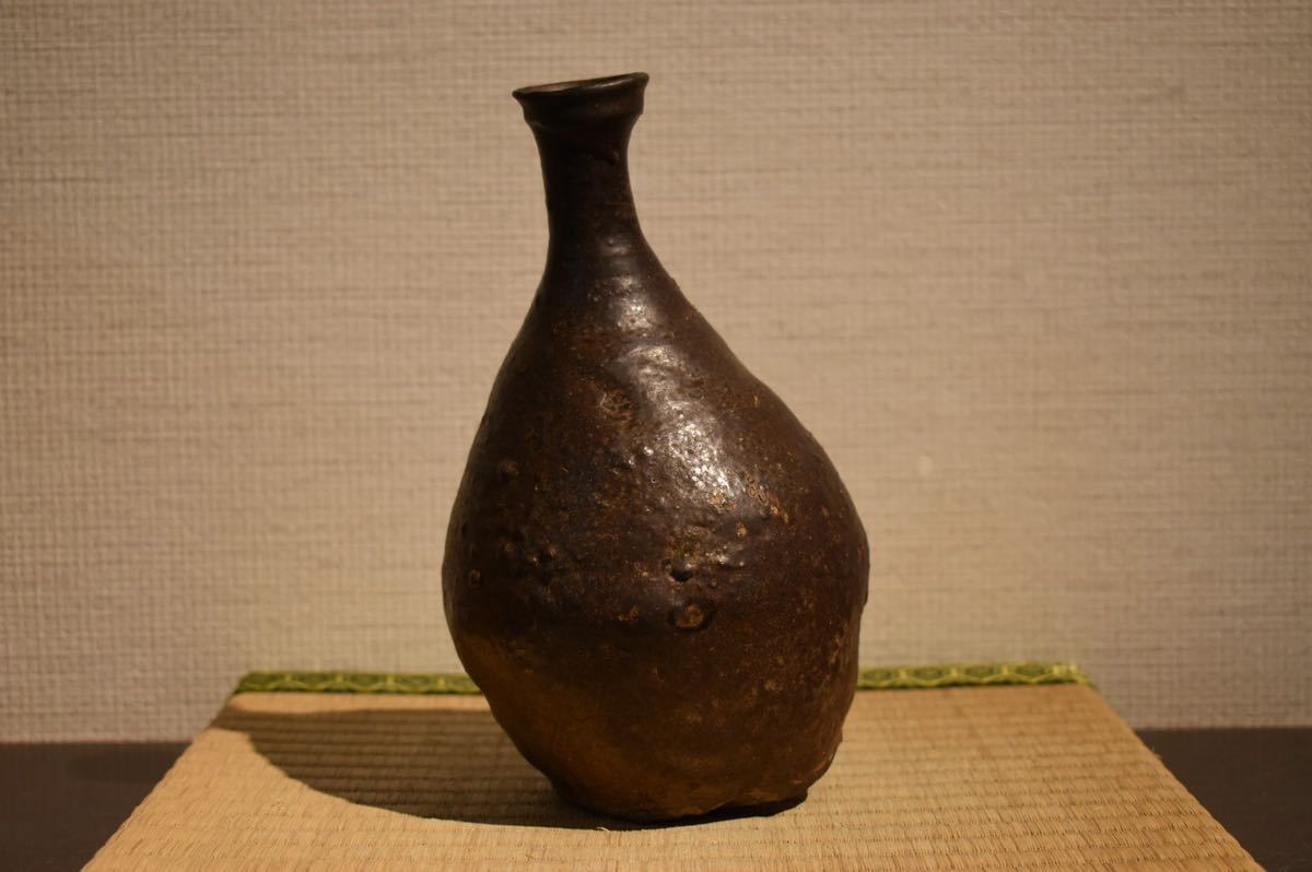 高麗 黒高麗 灰釉 瓶 徳利 高麗時代 李朝 古美術 骨董 朝鮮美術 古唐津 GE】Y189◇李朝・高麗コレクター放出品◇時代 黒高麗花入 /朝鮮古陶磁