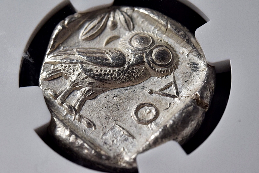 1円スタ◇紀元前の古代貨幣 テトラドラクマ銀貨 c.440-404 BC フクロウ