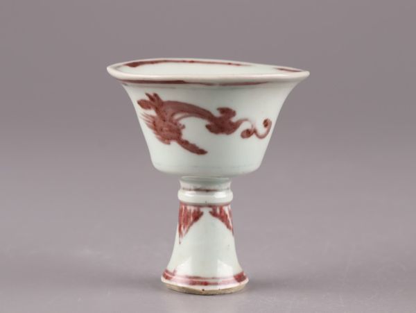 中国古玩 唐物 元代 釉裏紅 杯 時代物 極上品 初だし品 4974