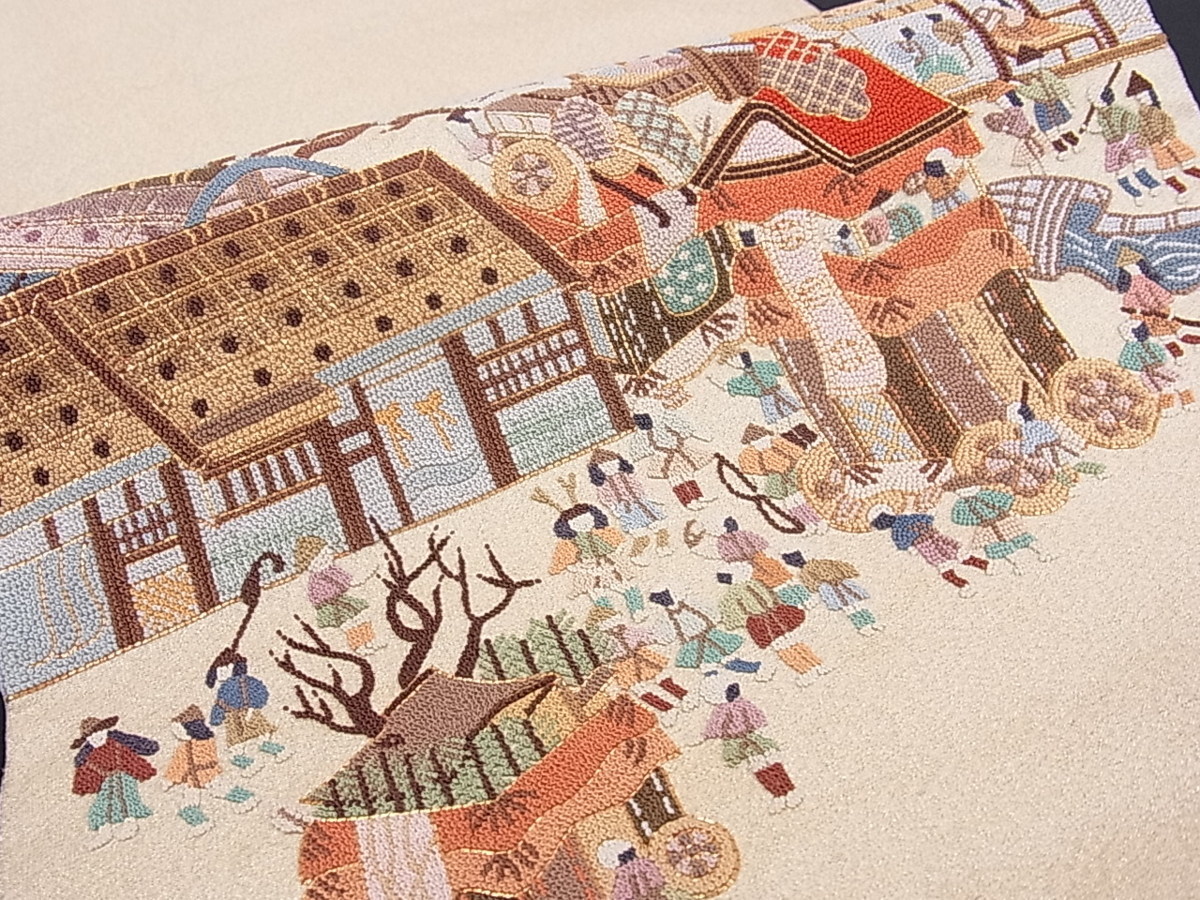 平和屋着物■太鼓柄袋帯 綴れ 総刺繍 相良刺繍 駒刺繍 祇園祭 落款あり 逸品 an1861