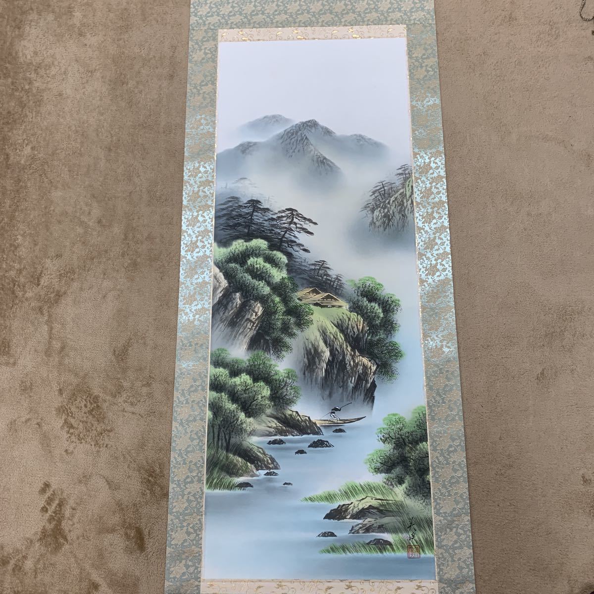安】 木村立峰 山水図 絹本 富山県の画家 掛け軸 真作保証 木村立峰
