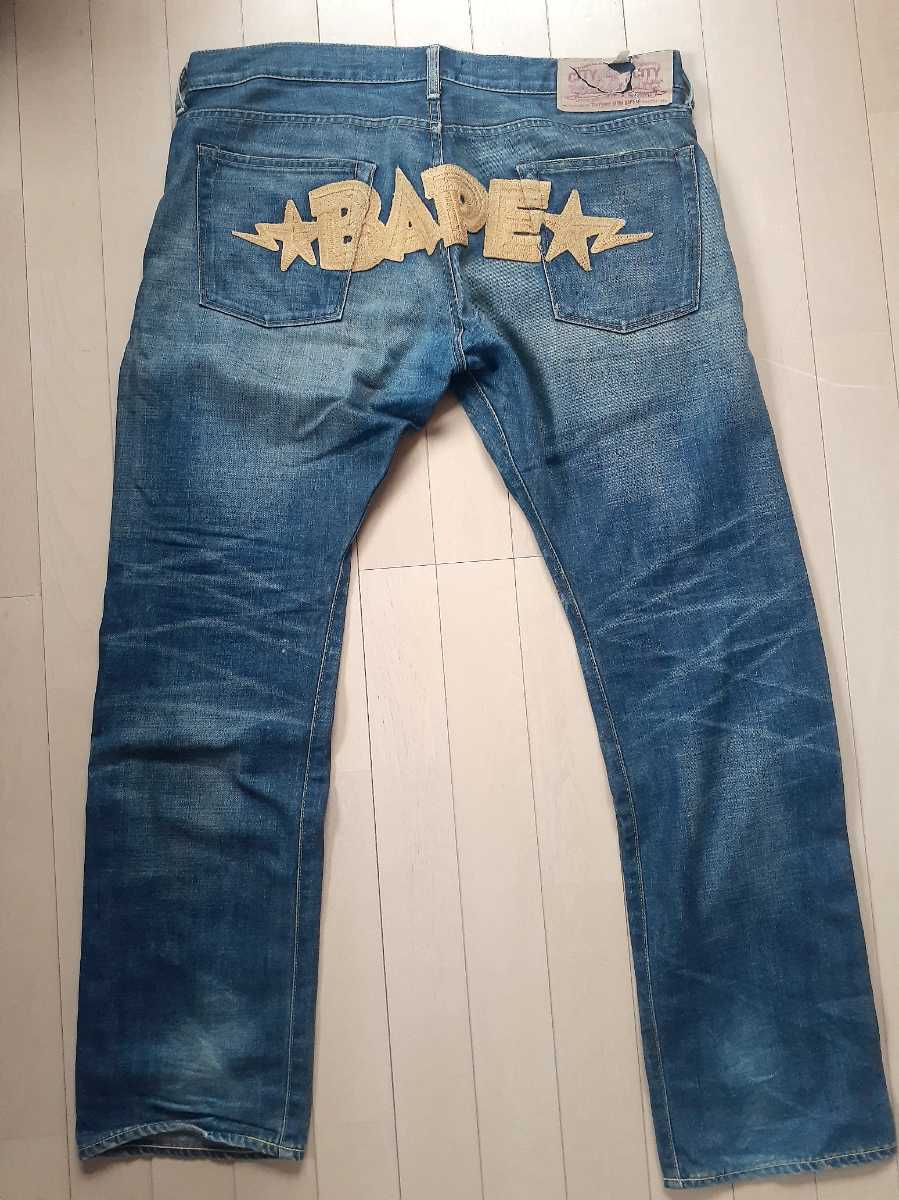 希少！エイプ 刺繍 デニムパンツ A BATHING APE ベイプ ジーンズ L 