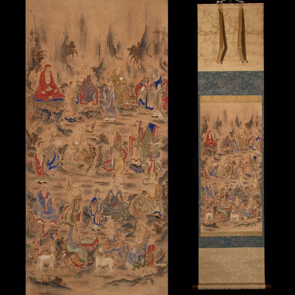 ◇天狗◇S531 仏画十六羅漢図 紙本◇無落款 釈迦 達磨 仏画 佛画 高僧