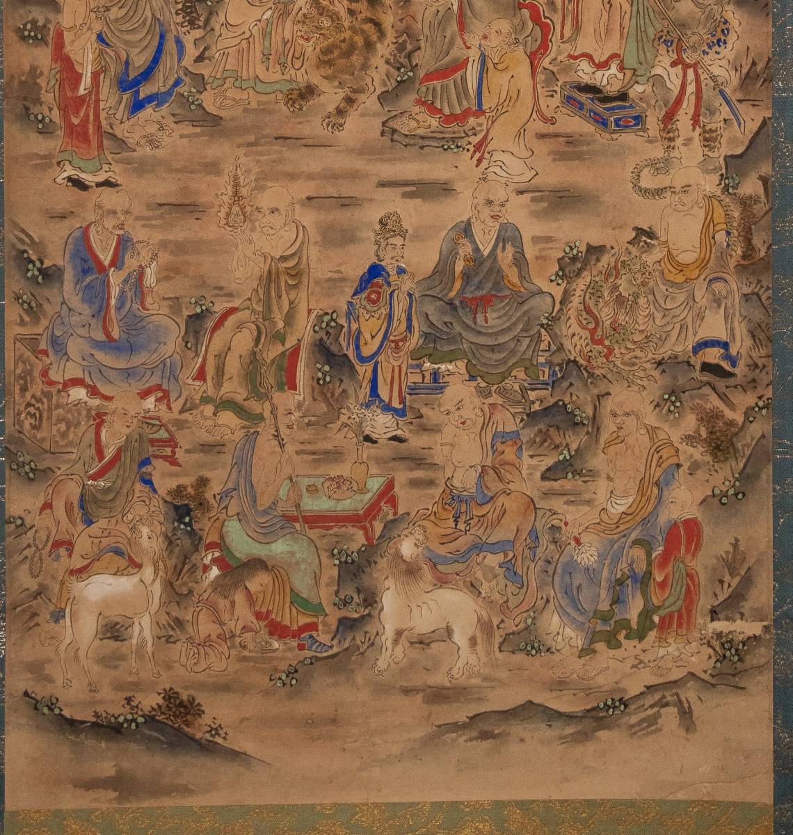 ◇天狗◇S531 仏画十六羅漢図 紙本◇無落款 釈迦 達磨 仏画 佛画 高僧
