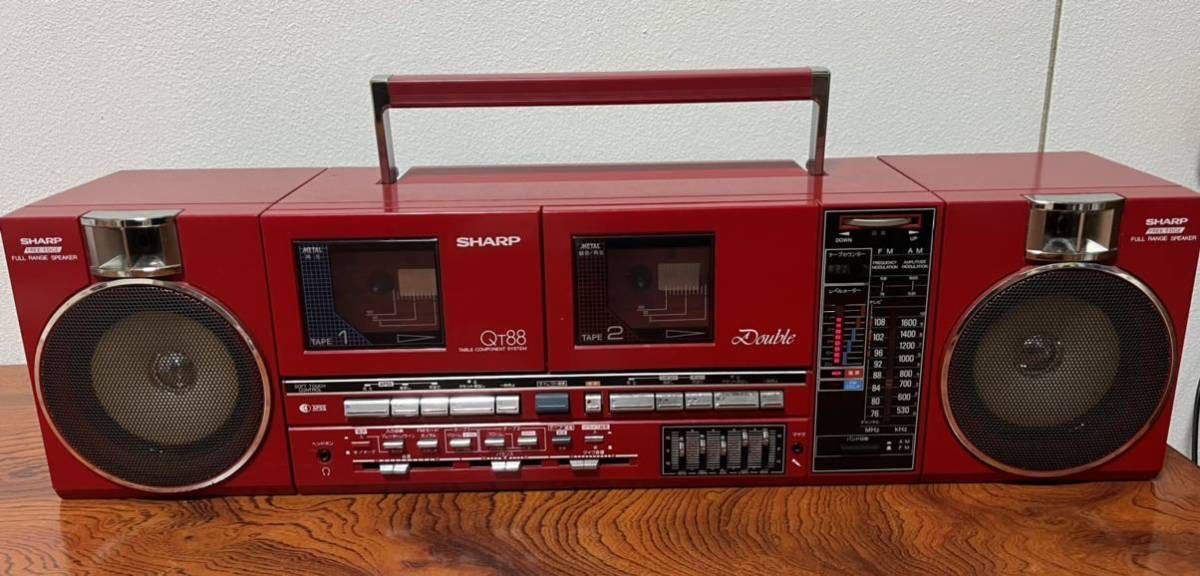 希少 SHARP シャープ QT-88R レッド ダブルカセット FM/AMラジオ