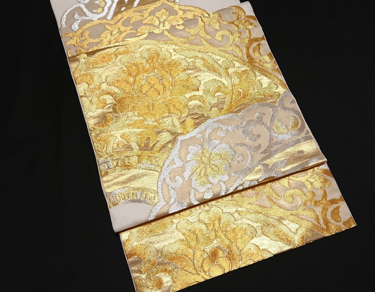 袋帯 流線 笹模様 鹿の子 垂れ花模様 金糸 着物 053a pの通販