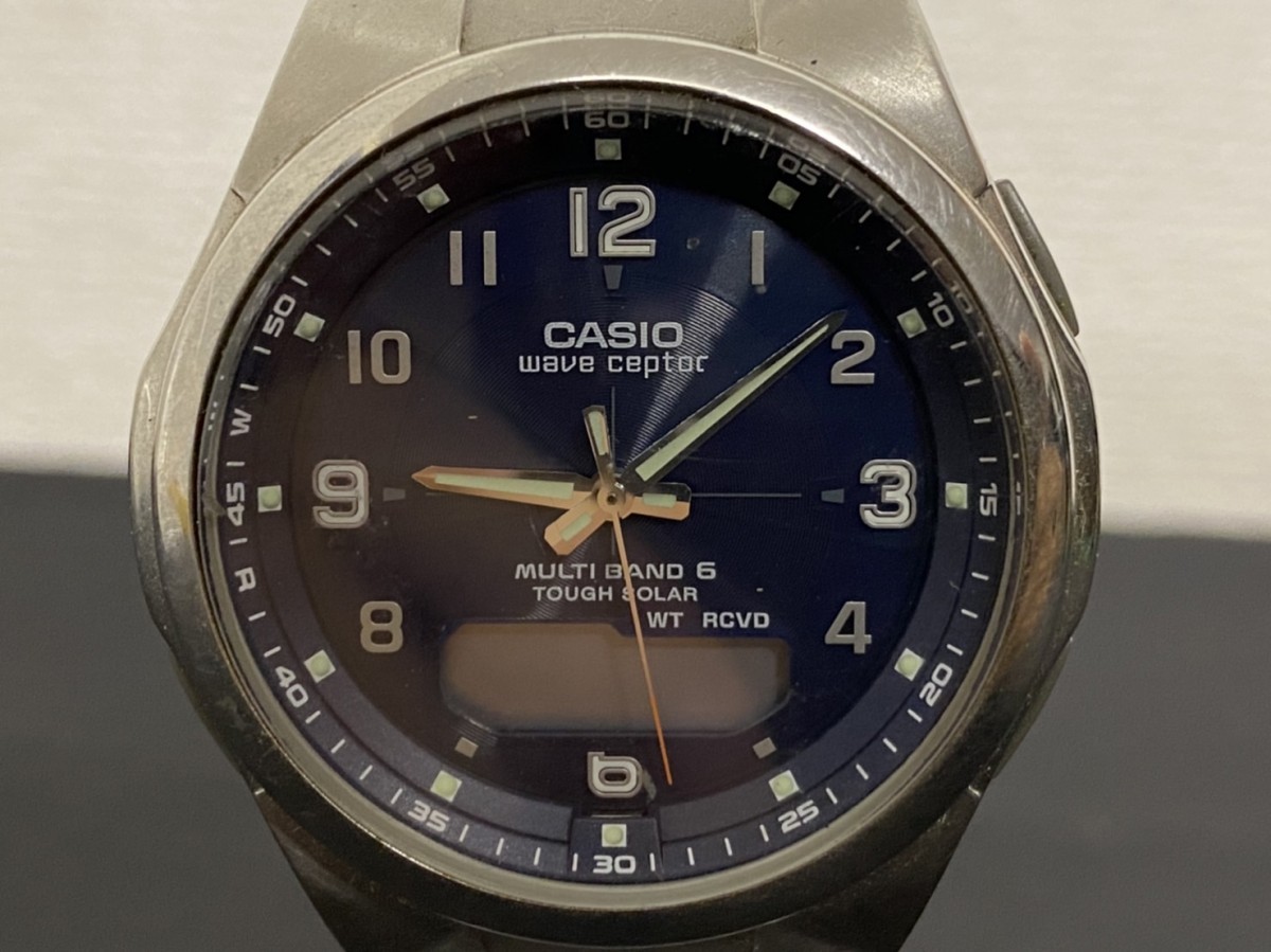 A2 CASIO カシオ 5161 WVA-M600 WAVE CEPTOR ウェーブセプター 電波ソーラー 青文字盤 メンズ腕時計 現状品 ...