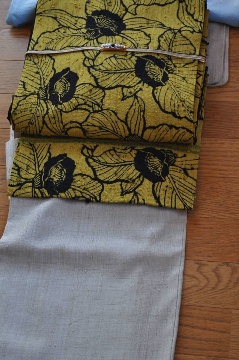 レア！浦野理一！ざっくりとした節の縦節紬名古屋帯！おしゃれ！深い藍  