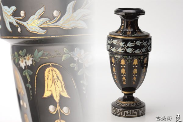 格安，100%新品 良 Xo2603 良 19世紀黒ガラス色絵金彩面取花瓶 高さ 34.1cm 検 ヴィンテージロココ調ヨーロッパアンティークバカラベ(工芸ガラス)｜売買されたオークション情報、yahooの商品情報をアーカイブ公 工芸ガラス