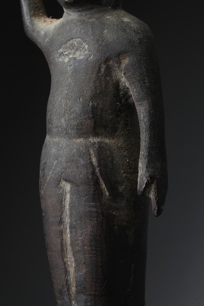 ED082 時代物 古銅「釈迦誕生仏」高15.8cm 重229g 木台付・銅釋迦牟尼