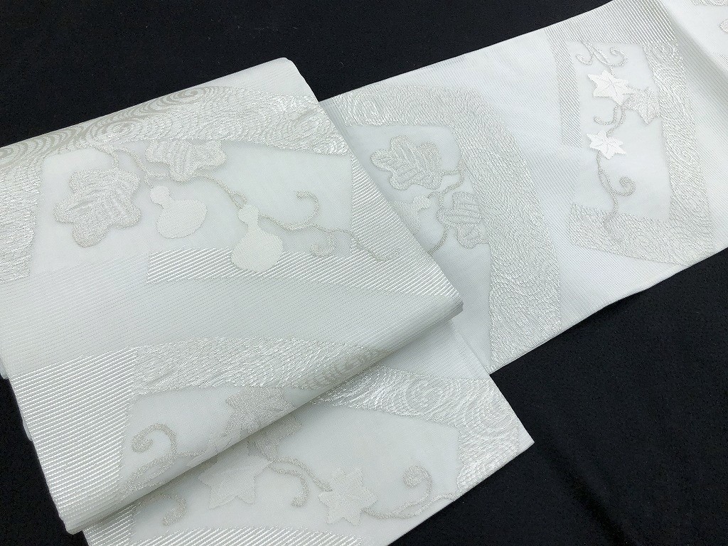 Club藤☆夏帯 絽袋帯 観世に瓢箪模様 藍白 袋帯 御仕立上り(3155)* 夏