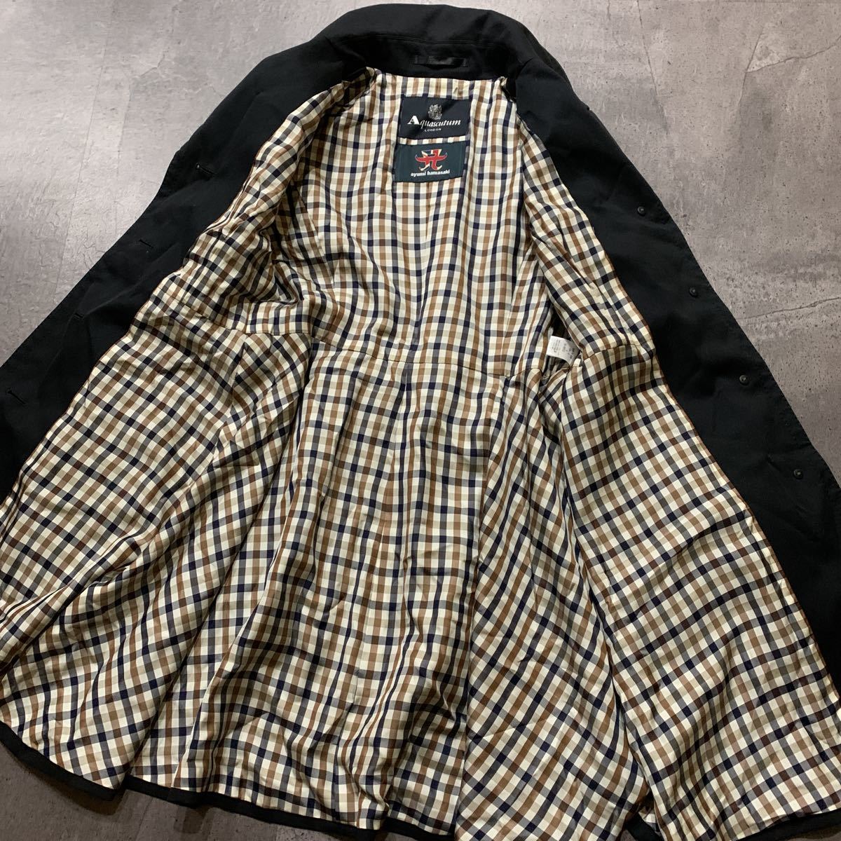 アクアスキュータム 浜崎あゆみコラボ トレンチコート 裏地チェック 黒 Aライン アクアスキュータム 浜崎あゆみコラボ トレンチコート 裏地