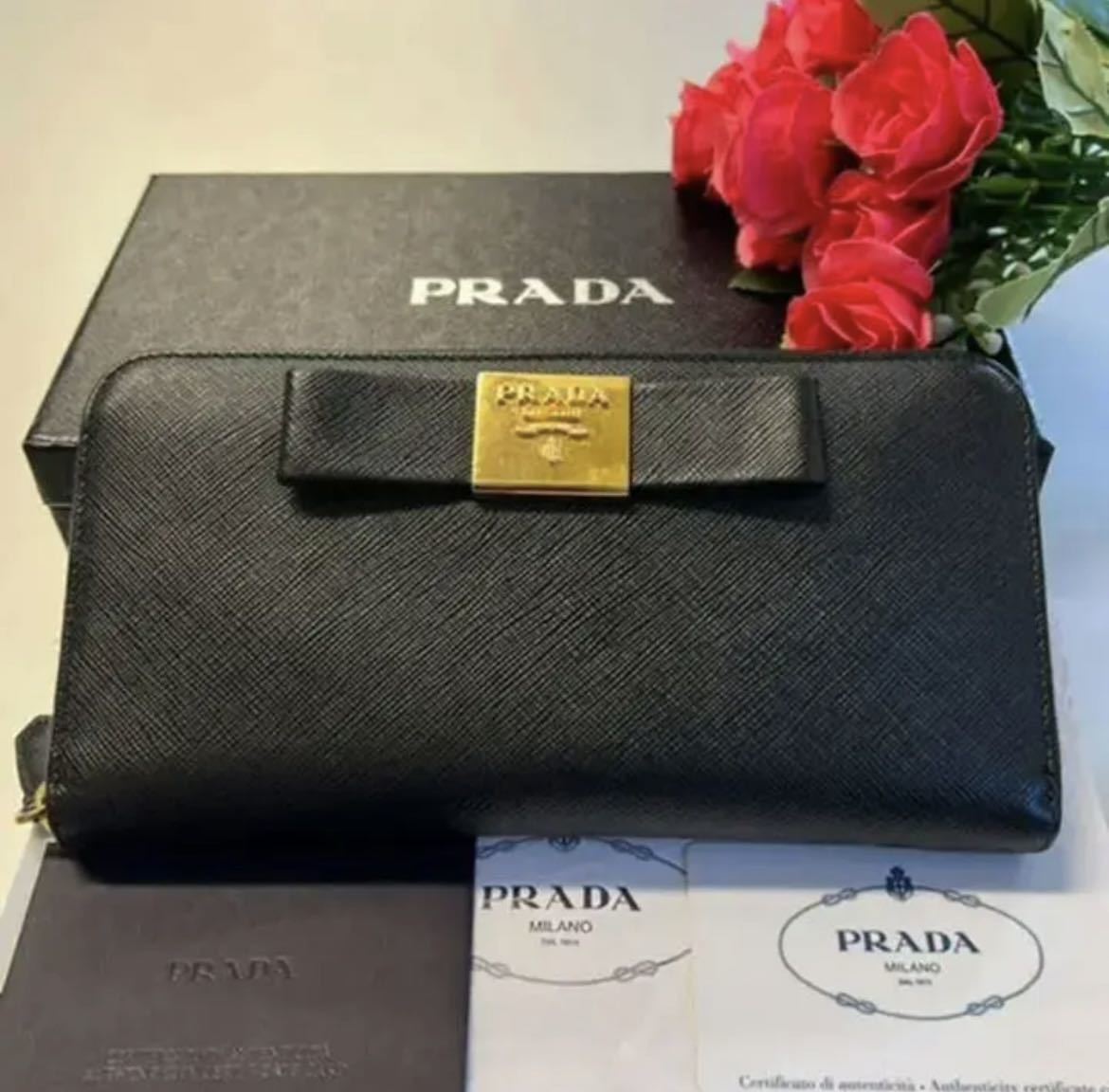 プラダ リボン PRADA サフィアーノ 長財布 - 財布 1M1132 ラウンド 