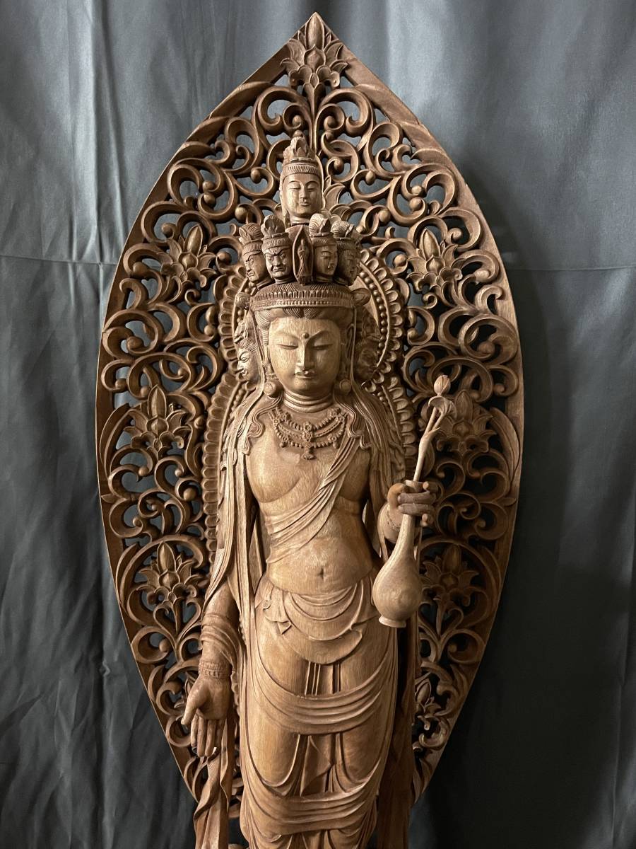 特大型高91cm 井波彫刻　仏教工芸品　総楠製　極上彫　十一面観音菩薩立像 特大型高91cm 井波彫刻 仏教工芸品 総楠製 極上彫 木彫仏像