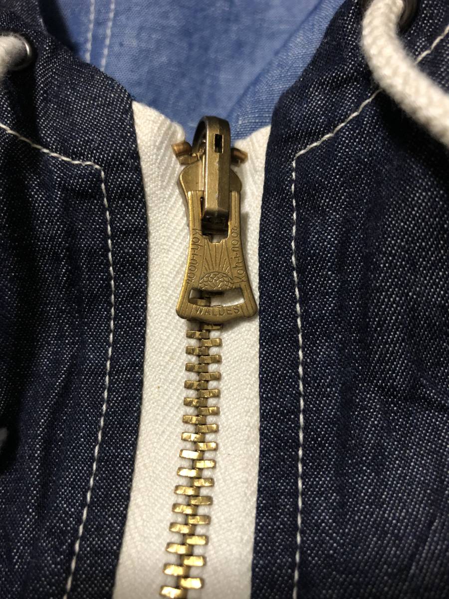 THE CORONA – パンツ ワイドデニム 色落ちしないデニム！？コロンビアからTHEキャンプな快適ウェア 【新品同様】CORONA [コロナ] リバーシブルアノラック デニム × シャンブレー SIZE = S