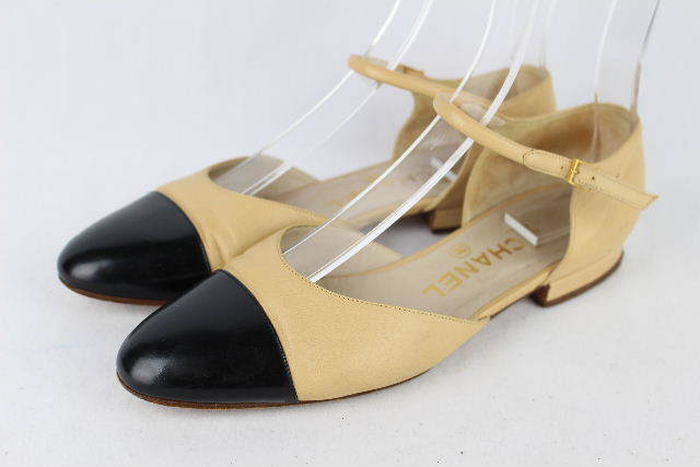 6819 シャネル CHANEL SHOES バイカラー ストラップ フラット パンプス