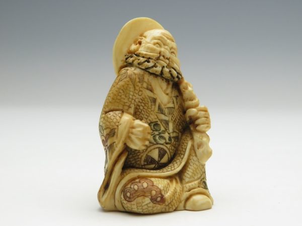 【3519】コレクション／人物　牙根付／検＝印籠／お締め16g（初品・買取品・堤物）