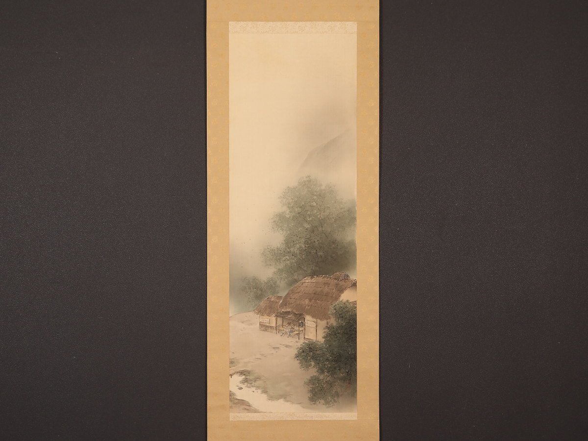 真作/今尾景年/秋景山水図/布袋屋掛軸HB-249 真作 雨溪漁舟図」共箱 日本画家 今尾景年門下 印譜裂掛軸「木島桜谷
