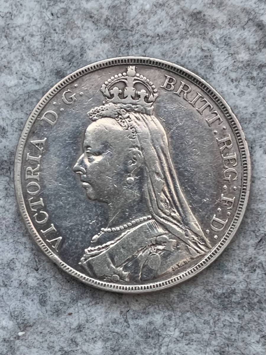 ◇イギリス ヴィクトリア女王 クラウン銀貨 1891年 大型銀貨 英国