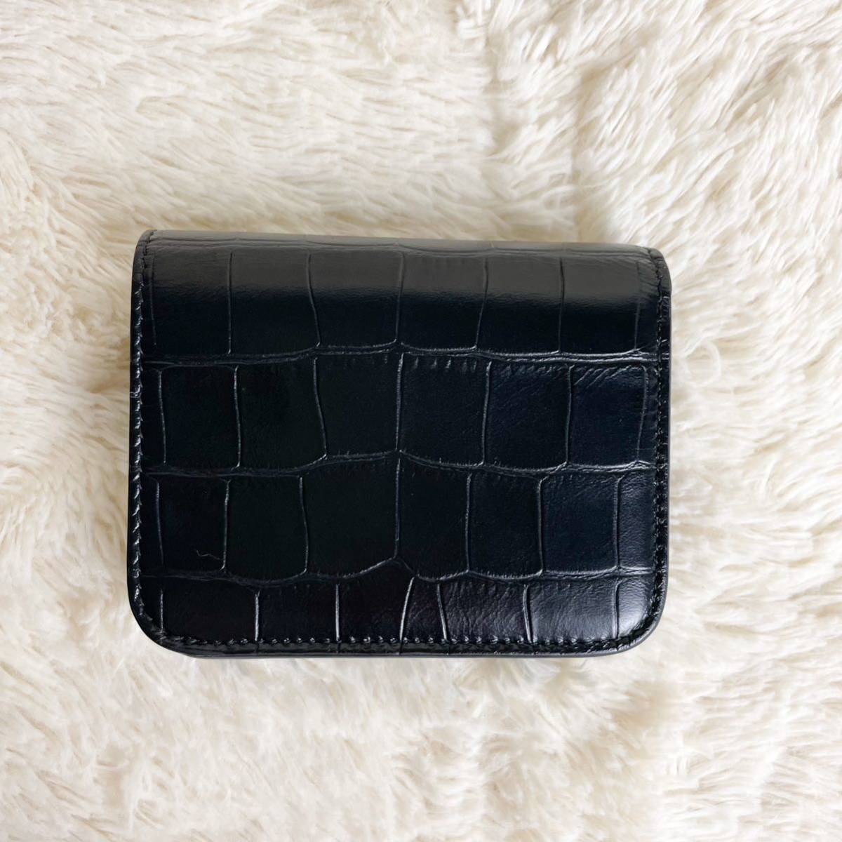 1円〜【極美品付属品完備】バレンシアガ BALENCIAGA BB ミニウォレット コンパクト財布 レザー クロコ型押し メンズ 黒 ブラック 折財布 バレンシアガ BALENCIAGA 1円 ミニ BB 付属