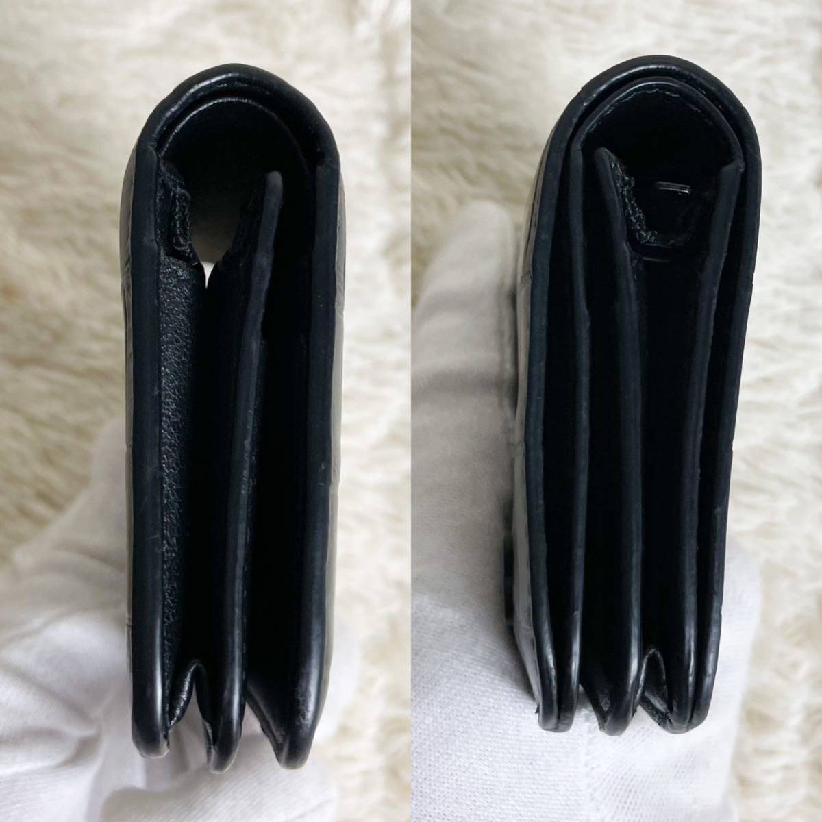 1円〜【極美品付属品完備】バレンシアガ BALENCIAGA BB ミニウォレット コンパクト財布 レザー クロコ型押し メンズ 黒 ブラック 折財布 バレンシアガ BALENCIAGA 1円 ミニ BB 付属