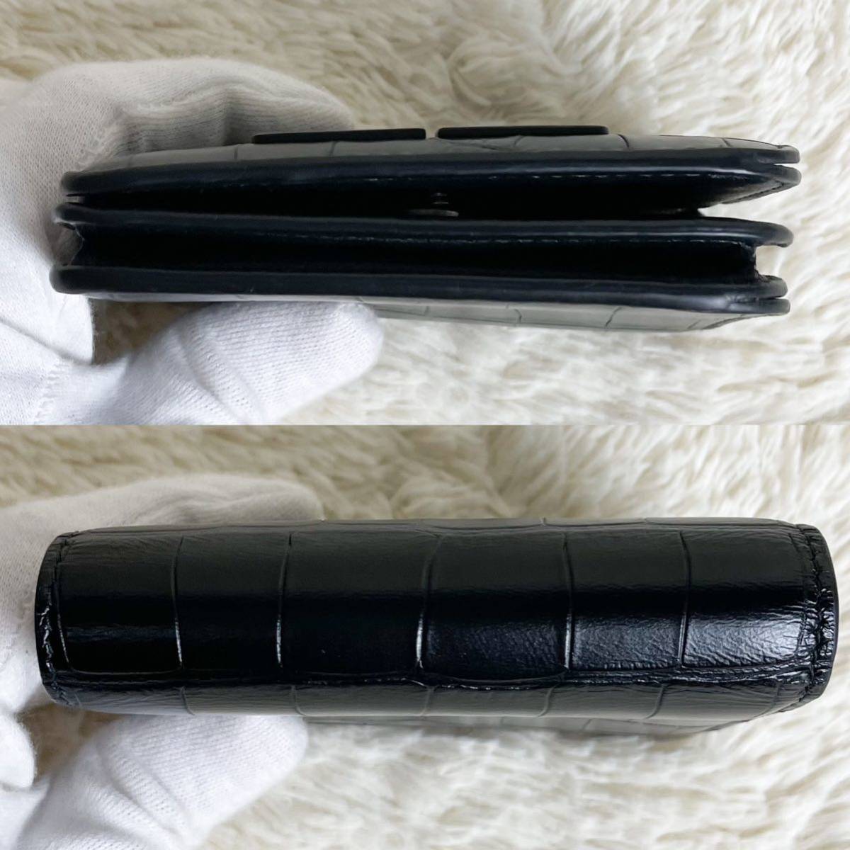 1円〜【極美品付属品完備】バレンシアガ BALENCIAGA BB ミニウォレット コンパクト財布 レザー クロコ型押し メンズ 黒 ブラック 折財布 バレンシアガ BALENCIAGA 1円 ミニ BB 付属