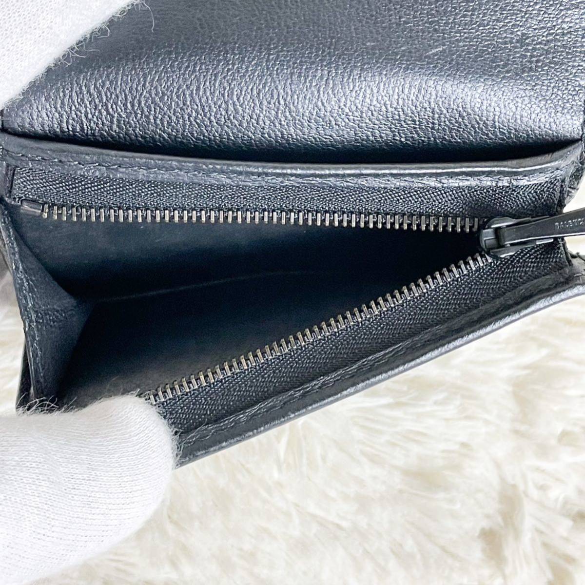 1円〜【極美品付属品完備】バレンシアガ BALENCIAGA BB ミニウォレット コンパクト財布 レザー クロコ型押し メンズ 黒 ブラック 折財布 バレンシアガ BALENCIAGA 1円 ミニ BB 付属