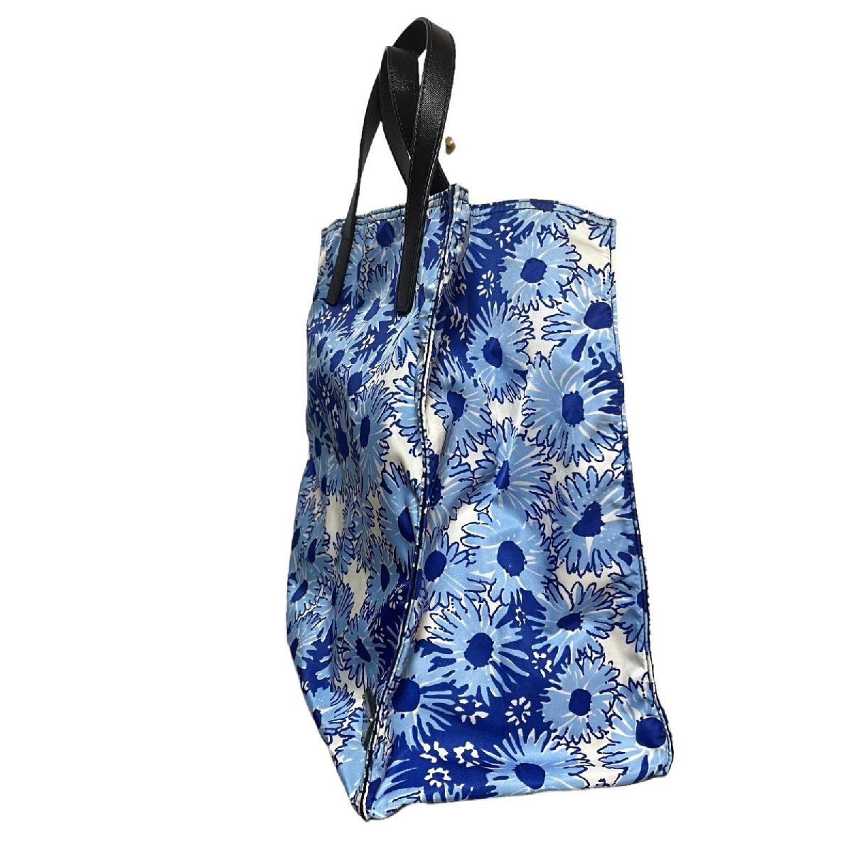 PRADA プラダ 花柄 フラワー 三角プレート ナイロン レザー トート  