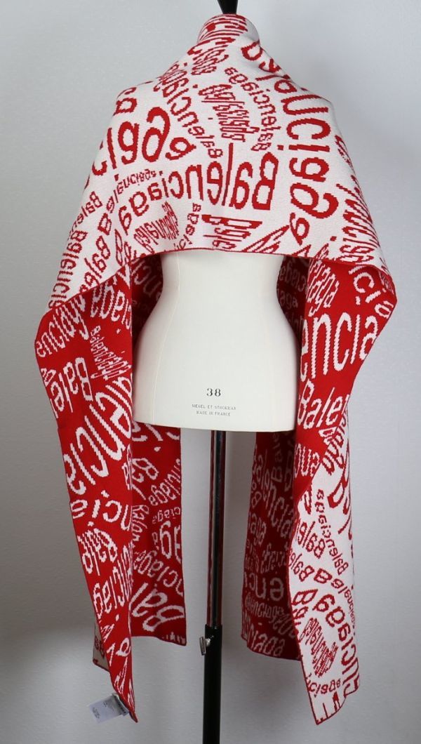 19AW BALENCIAGA バレンシアガ Wave Logo Scarf ロゴ ウール マフラー  