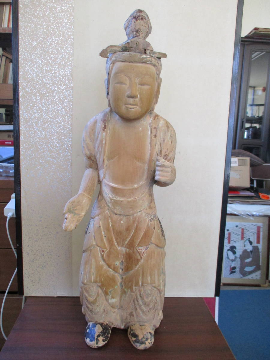 仏像　木彫り　時代物　高さ約41㎝ ☆古い時代ある木製仏像☆立像・菩薩・梵天☆身丈約55cm☆ 仏像 美術品