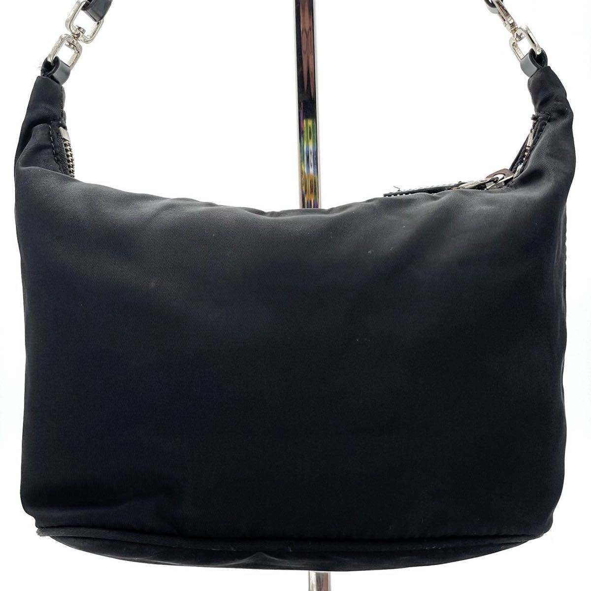 PRADA プラダ アクセサリーポーチ レディース 三角プレート 巾着 コインケース ポーチ ブラック QHH 1NR023 ナイロン GP金具 黒 プラダポーチ 小銭入れ