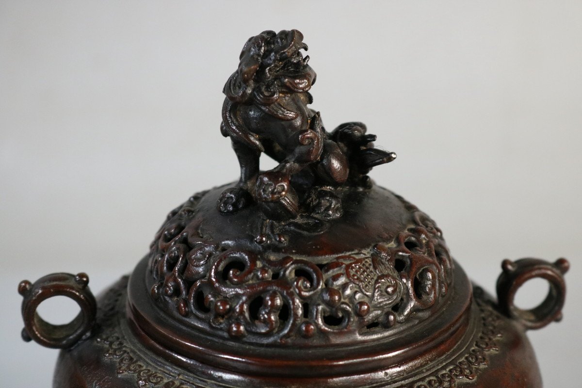 時代物 古銅製 瓶掛火鉢 大香炉三足 古木台座 大型 B634 共箱 灰器 三つ足 お香具 火器 時代物 香炉□古い青銅 獅子
