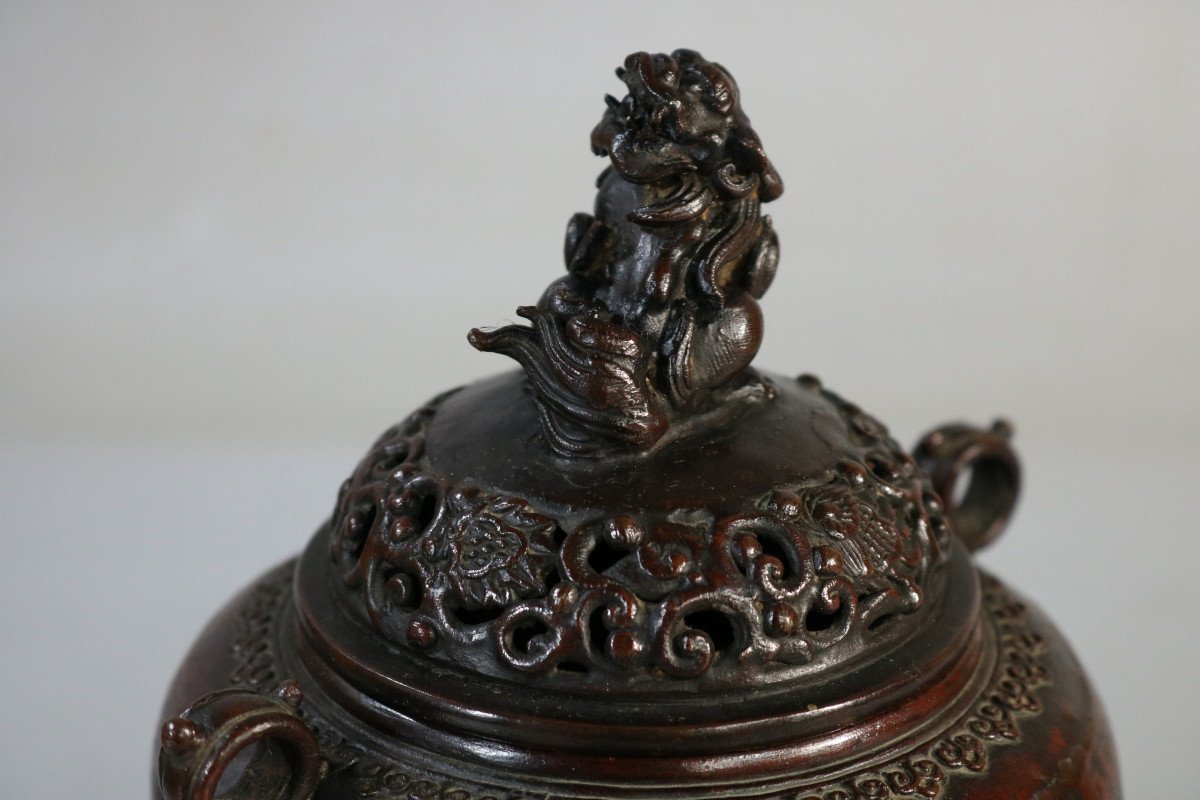 共箱 灰器 三つ足 お香具 火器 時代物 香炉□古い青銅 獅子