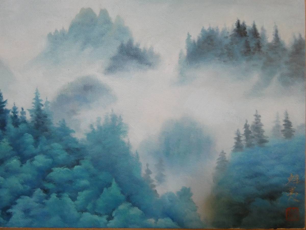 M10 手描き作品 有名な作家 東山魁夷『朝雲』 額装品、キャンバスに風景