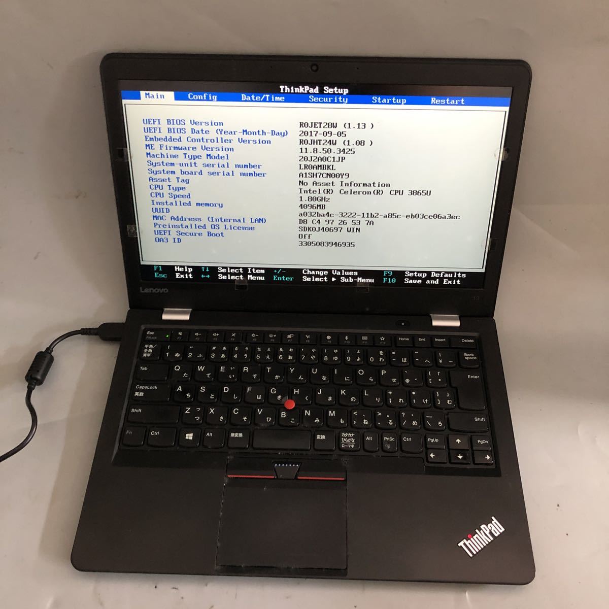 LENOVO THINKPAD [ジャンク品] JXJK1779【ジャンク】Lenovo ThinkPad 13 /Intel Celeron 3865U 1.80
