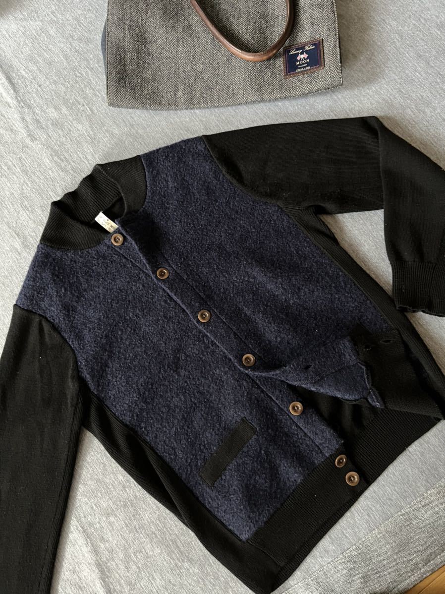 調美品 PaulSmith ポールスミス レッドイヤー RED EAR ウールカーディガンジャケット ボンバー襟 切替デザイン sizeL ダークネイビー系