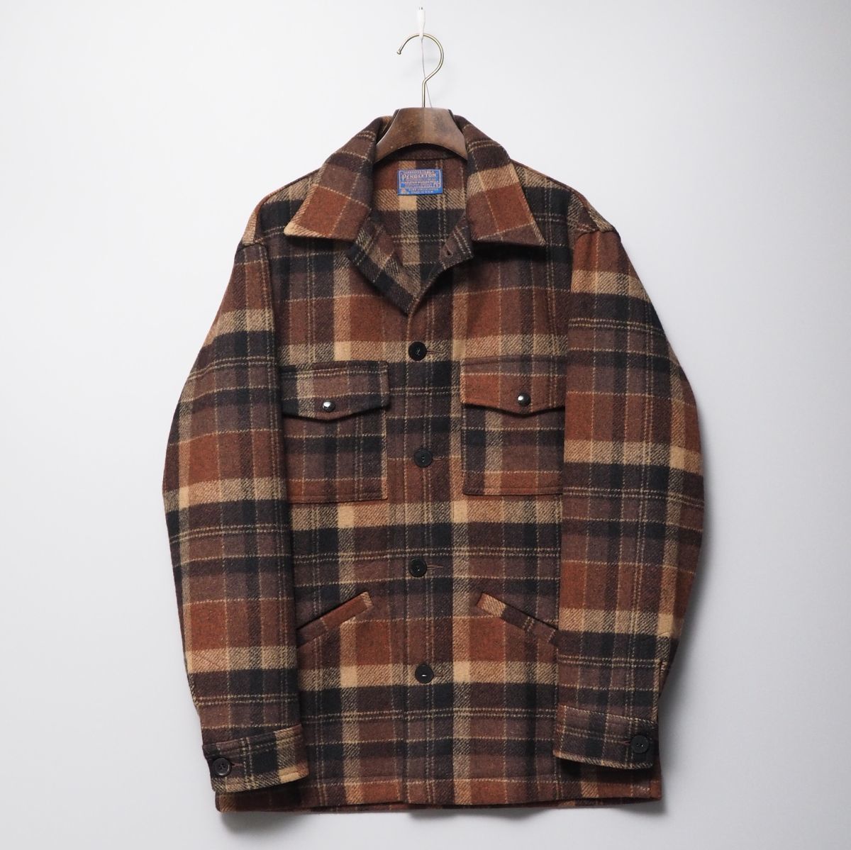 GL7499◎70’s USA製 PENDLETON ペンドルトン メンズS ウール シャツジャケット チェック柄 CPOジャケット ブラウン系 ヴィンテージ
