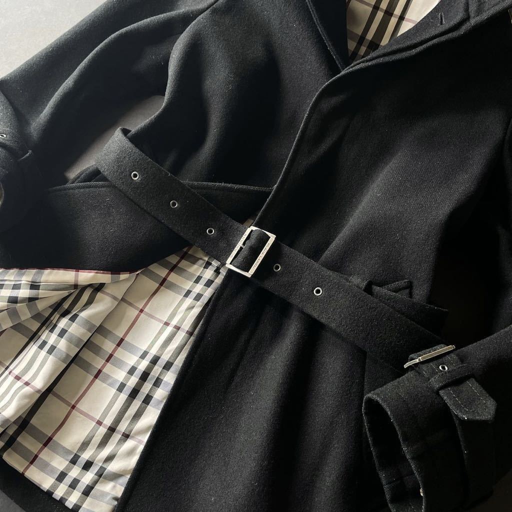 美品　バーバリーロンドン　トレンチ　羊毛　ベルト　黒 定価12万○美品 BURBERRY ○羊毛仕様!!○最高峰トレンチコート【ネック