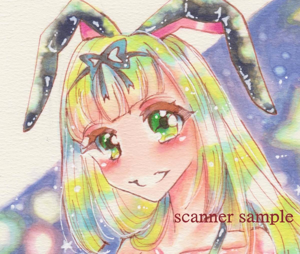 ば*ん様 艦これ　手描き　イラスト　ミニ色紙　レキシントン　ファンアート　同人 艦これ同人手描きイラスト☆夕立 ラバースーツバニー☆背景 星☆ B5