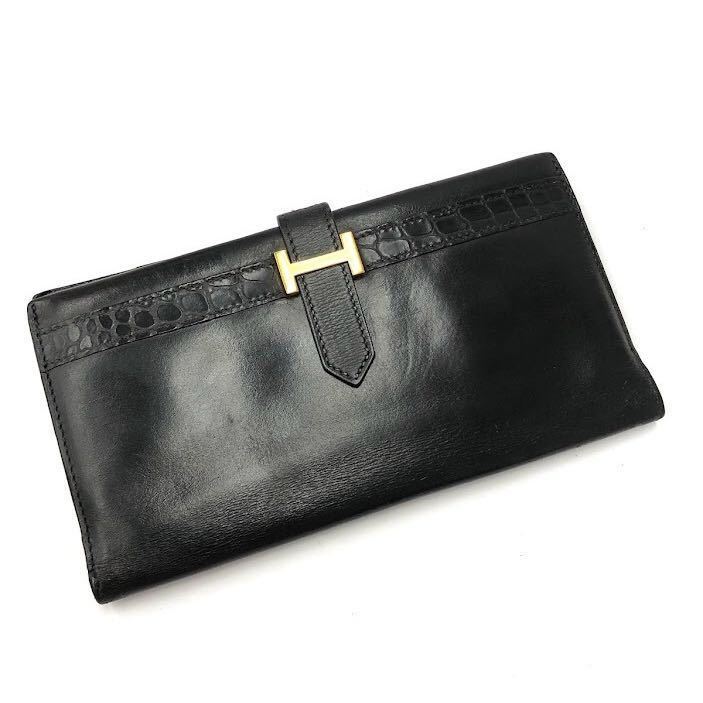 希少 HERMES エルメス ベアン レザー 〇U刻印 長財布 ヴィンテージ 黒 